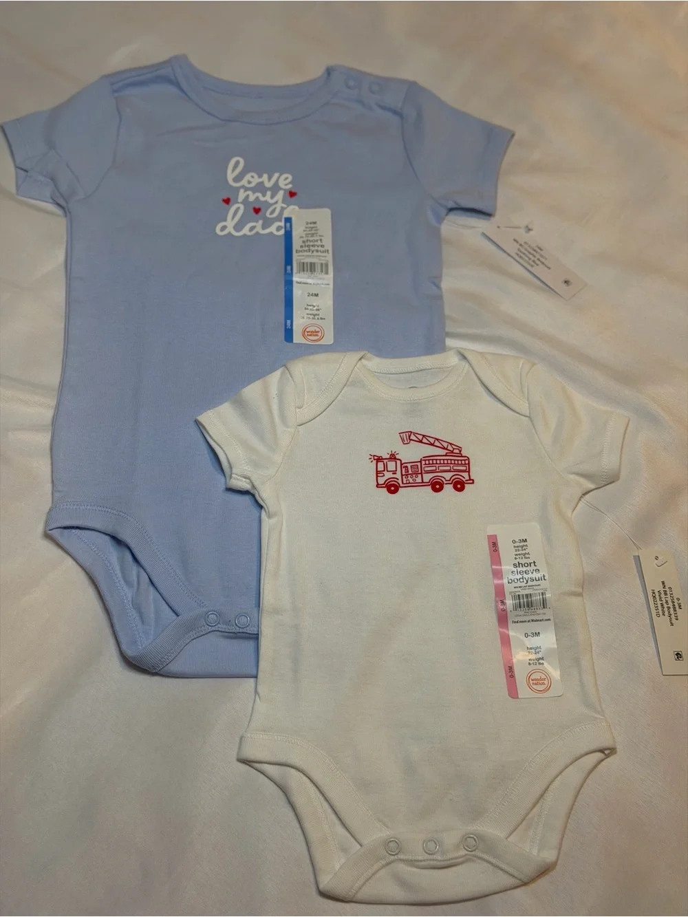 wonder nation Light Blue and White Baby Bodysuit Set with Red Accents